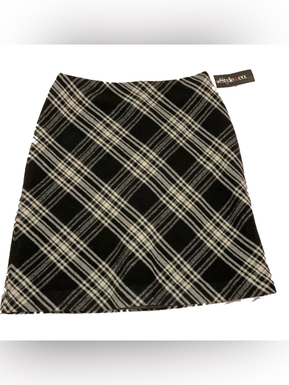 Style & Co. Black & White Plaid A-Line Fully Lined Knee Length Skirt Wool Size 6